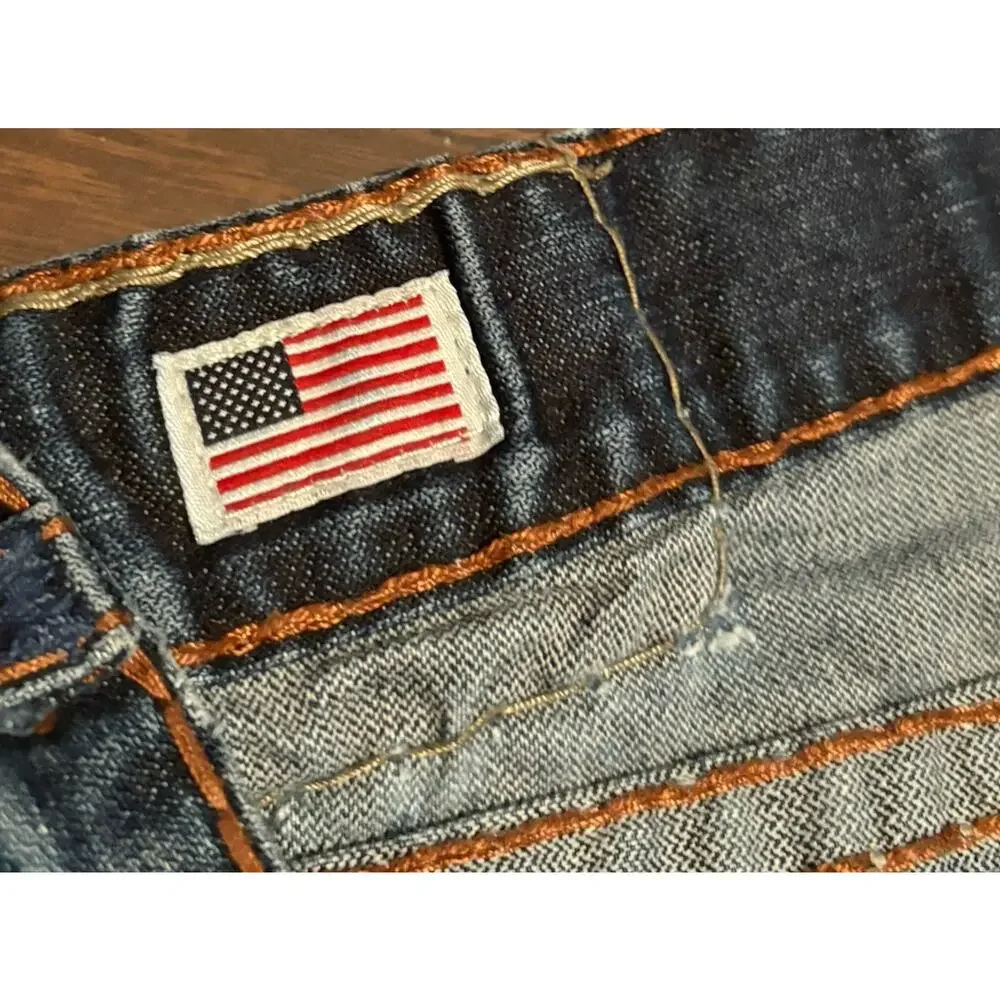 TRUE RELIGION Mens - Ricky Blue Brown Super T Jeans in TXD DK Hideout 40x31